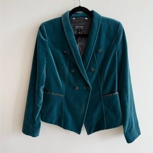 Escada Teal Velvet Double Breasted Blazer Jacket Needs Dry Cleaning